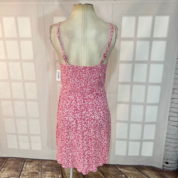 Old Navy NWT Pink White Floral Sleeveless Linen Blend Cami Mini Sundress Medium - Picture 6 of 10